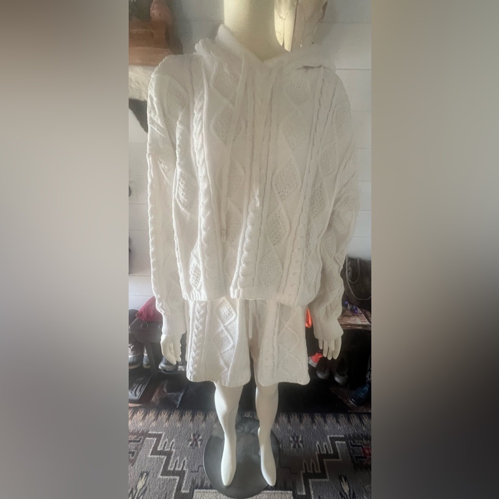 Adyson Parker Cream Cable Knit Hoodie and shorts